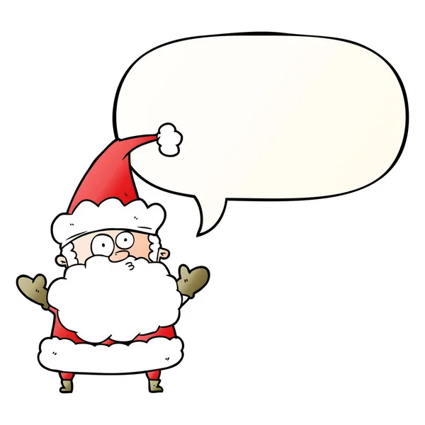 Cartoon confused santa claus shurgging shoulders and speech bubb — Stock Vector
