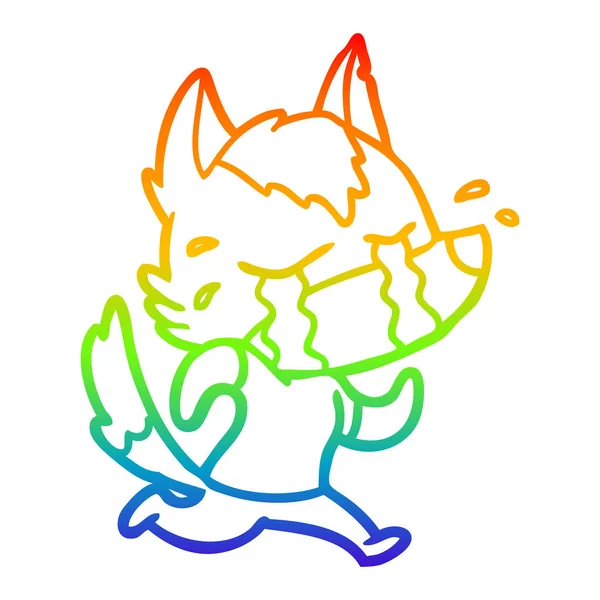 Rainbow gradient ligne dessin dessin animé pleurer loup fugue — Image vectorielle