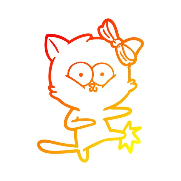 Línea de gradiente caliente dibujo dibujos animados gato — Vector de stock