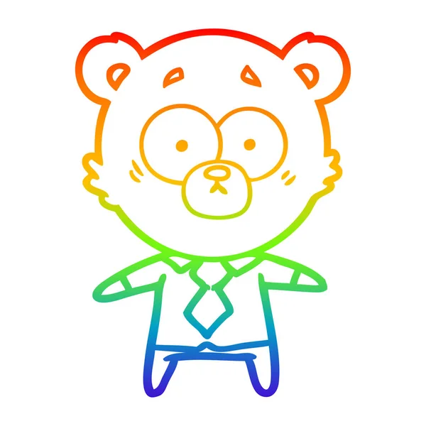 Rainbow gradient line drawing surprised bear cartoon — Stock Vector
