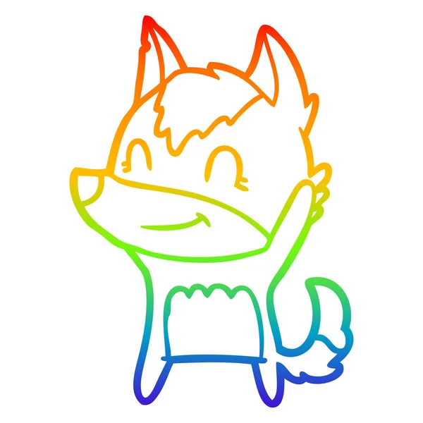 Regenbogen-Gradienten-Linie Zeichnung freundlich Cartoon Wolf — Stockvektor