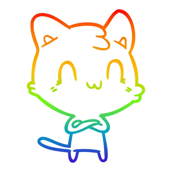 Arco iris gradiente línea dibujo dibujos animados feliz gato — Vector de stock