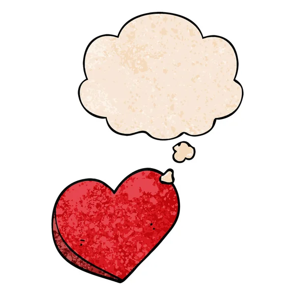 Cartoon kärlek hjärta och tänkte bubbla i grunge textur mönster — Stock vektor