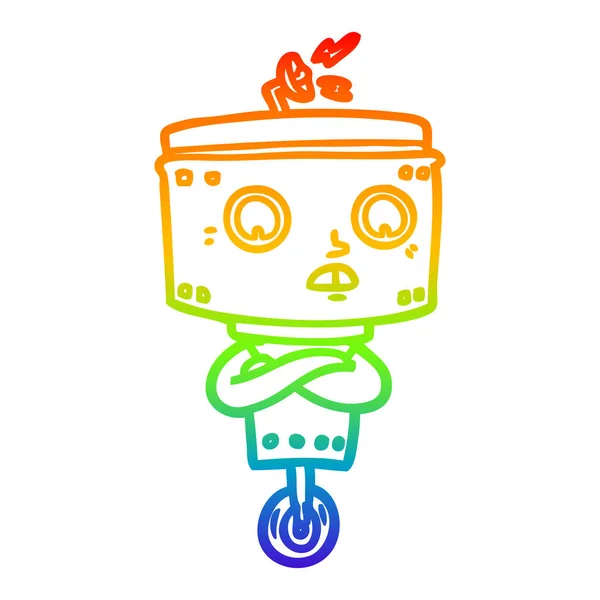 Rainbow Gradient Line Zeichnung Cartoon Roboter mit verschränkten Armen — Stockvektor