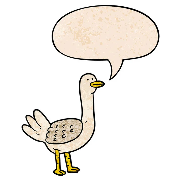 Cartoon bird and speech bubble in retro texture style — Stock Vector