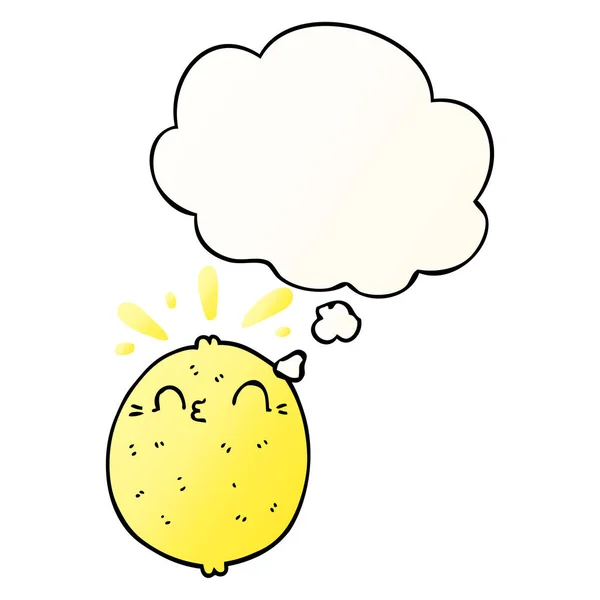 Mignon dessin animé citron et bulle de pensée dans le style dégradé lisse — Image vectorielle