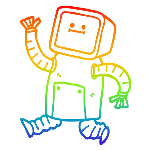 Arco iris gradiente línea dibujo dibujos animados robot corriendo — Vector de stock