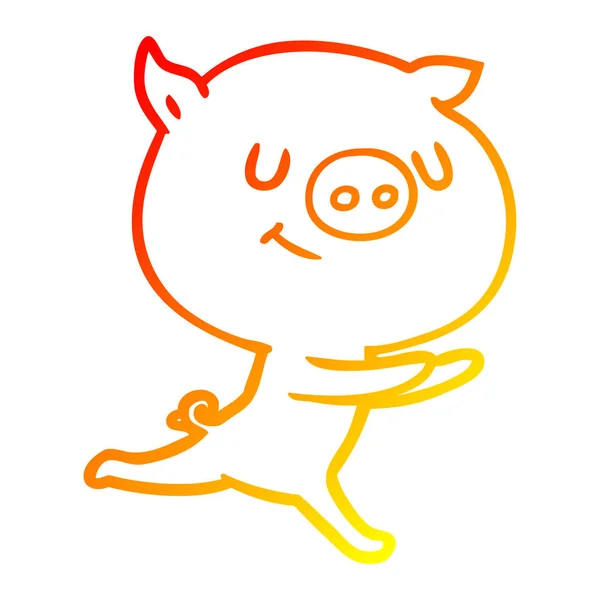 Тепла градієнтна лінія малюнок щаслива мультяшна свиня — стоковий вектор