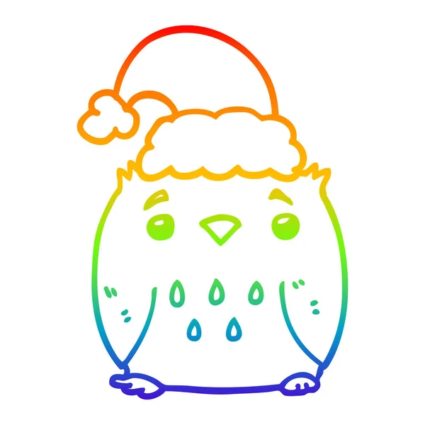 Arco-íris linha gradiente desenho bonito desenho animado coruja vestindo natal — Vetor de Stock