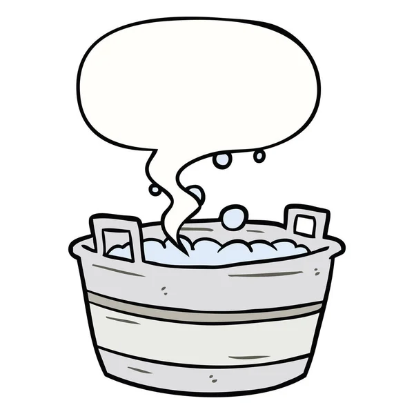Cartone animato vecchio bagno di latta pieno di acqua e bolla discorso — Vettoriale Stock