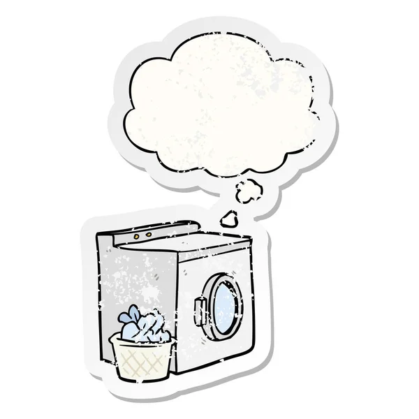Cartoon wasmachine en gedachte Bubble als een verdrietig versleten — Stockvector