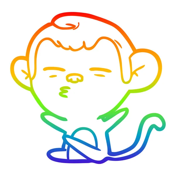 Rainbow gradient ligne dessin dessin animé singe suspect — Image vectorielle