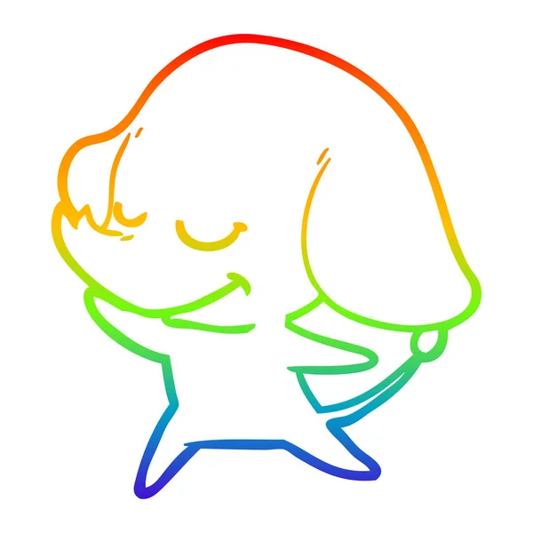 Regenboog gradiënt lijntekening cartoon lachende olifant — Stockvector
