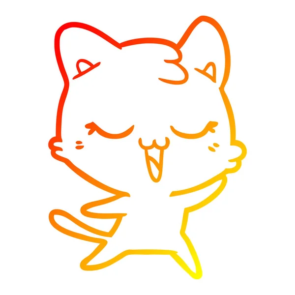 暖かいグラデーションライン描画幸せな漫画の猫 — ストックベクタ
