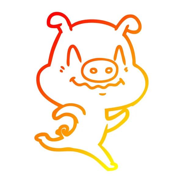 Linha gradiente quente desenho nervoso cartoon porco — Vetor de Stock