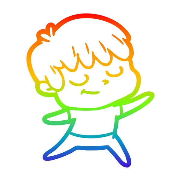 Rainbow gradient line drawing cartoon happy boy — Stock Vector