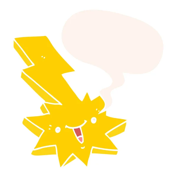 Cartoon Lightning Strike en toespraak bubble in retro stijl — Stockvector