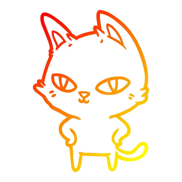 Ζεστή γραμμή ντεγκραντέ σχέδιο γάτα καρτούν με φωτεινά μάτια — Διανυσματικό Αρχείο
