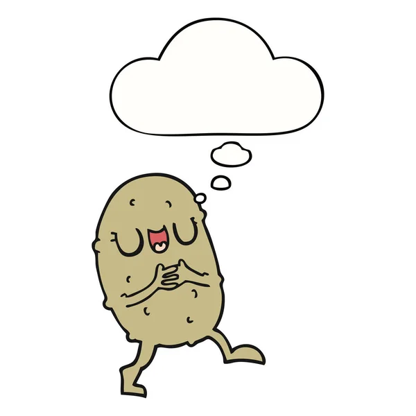 Cartone animato patata felice e bolla di pensiero — Vettoriale Stock