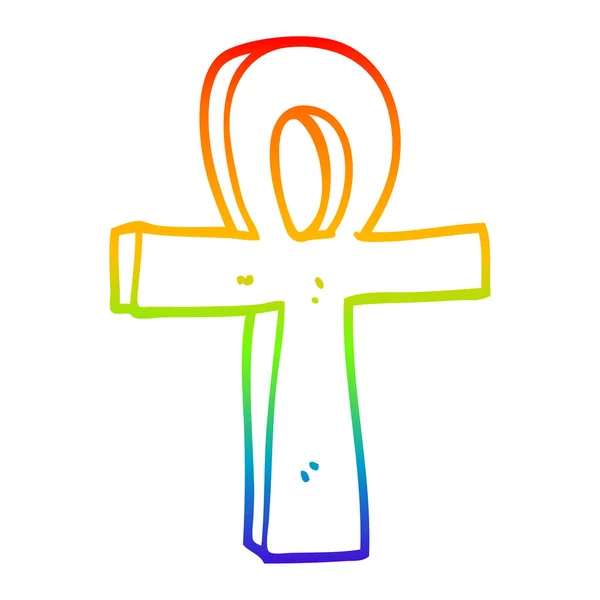 Regenboog gradiënt lijntekening cartoon Ankh symbool — Stockvector