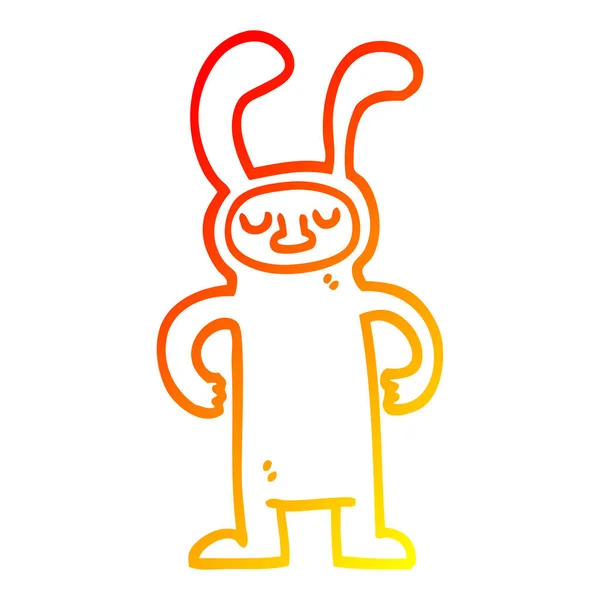 Ciepły gradient linia kreskówek rysunek człowiek ubrany jako króliczek — Wektor stockowy