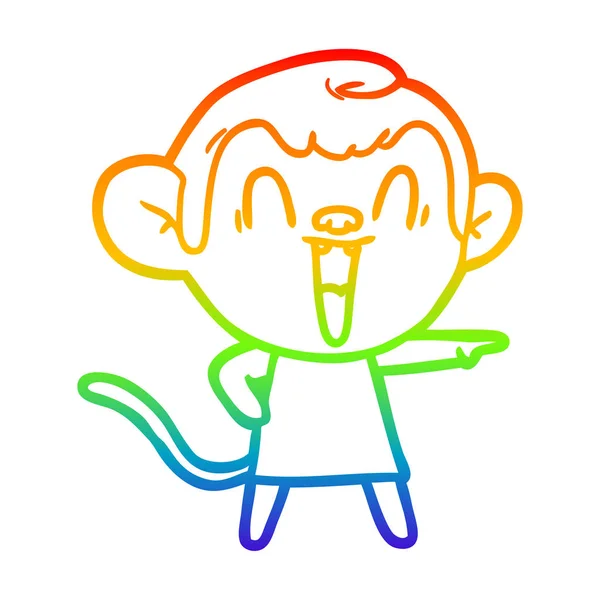 虹のグラデーションライン描画漫画笑い猿 — ストックベクタ