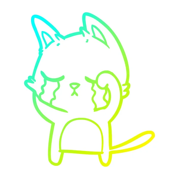 Linha gradiente frio desenho choro desenho animado gato — Vetor de Stock