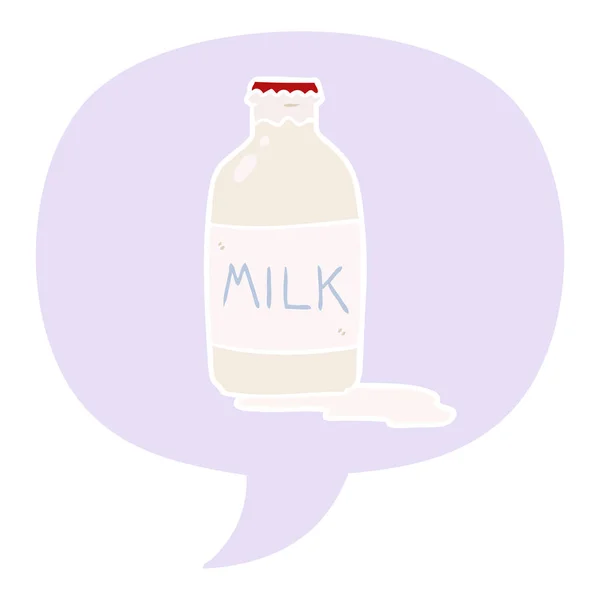 Pinta de dibujos animados de leche fresca y burbuja del habla en estilo retro — Vector de stock