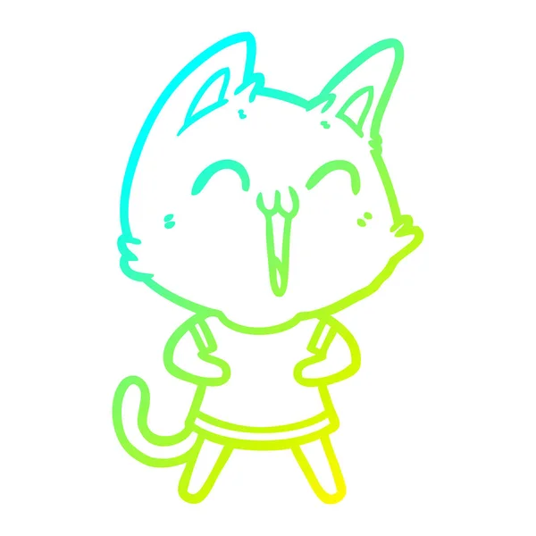 Frío gradiente línea dibujo feliz dibujos animados gato — Vector de stock