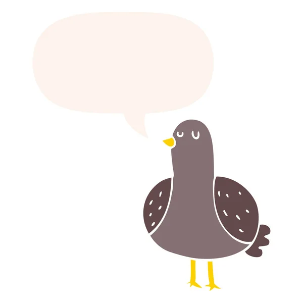 Tecknad fågel och pratbubbla i retrostil — Stock vektor