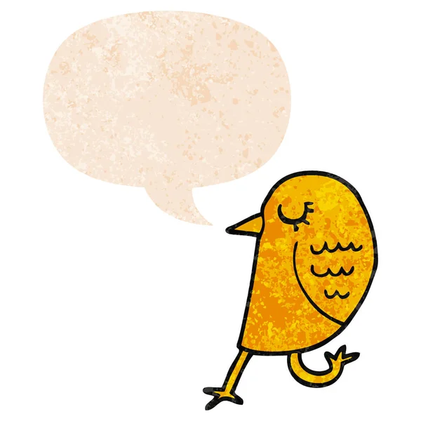 Dibujo animado pájaro y burbuja del habla en estilo texturizado retro — Vector de stock