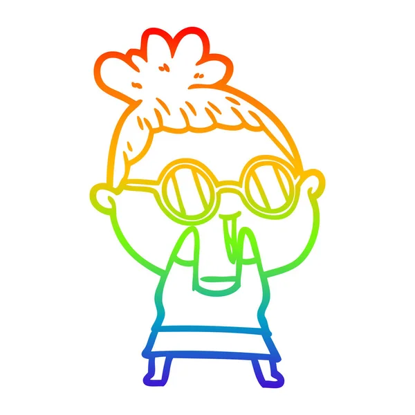 Regenboog gradiënt lijntekening cartoon verlegen vrouw dragen spectacl — Stockvector