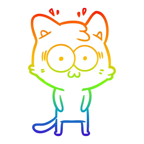 Rainbow gradient line drawing cartoon surprised cat — Stock Vector