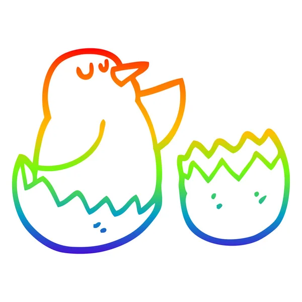 Regenbogen-Gradienten-Linie Zeichnung Karikatur brütenden Vogel — Stockvektor