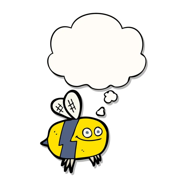Karikatúra méh és a gondolat buborék, mint egy nyomtatott matrica — Stock Vector