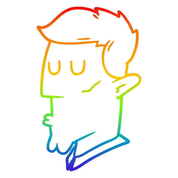 Rainbow gradient line drawing cartoon serious man — Stock Vector