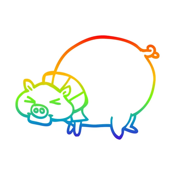 Rainbow gradient line drawing cartoon fat pig — Stock Vector