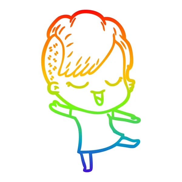 Arco iris gradiente línea dibujo feliz dibujos animados chica — Archivo Imágenes Vectoriales