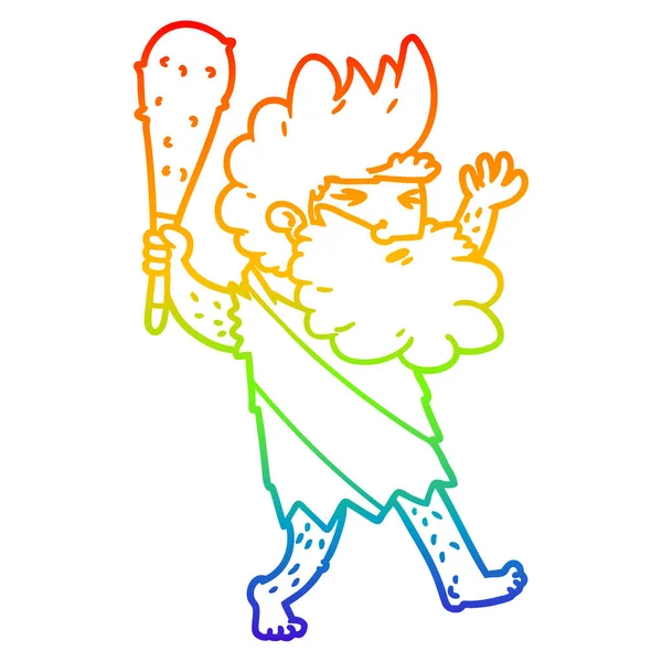 Arco-íris linha gradiente desenho cartoon homem caverna — Vetor de Stock