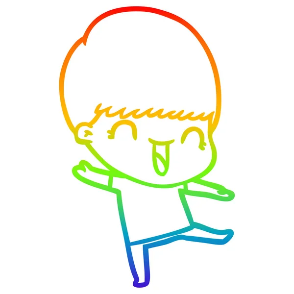 Duhový gradient čára kreslení šťastný kreslený chlapec — Stockový vektor
