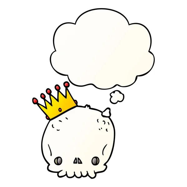Kreslená lebka s korunou a myšlenkové bublině v hladkých přechodových jazycích — Stockový vektor