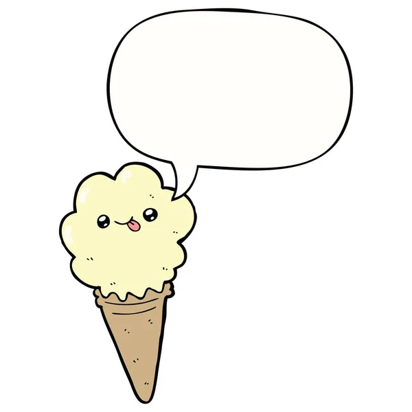 Helado de dibujos animados y burbuja del habla — Vector de stock