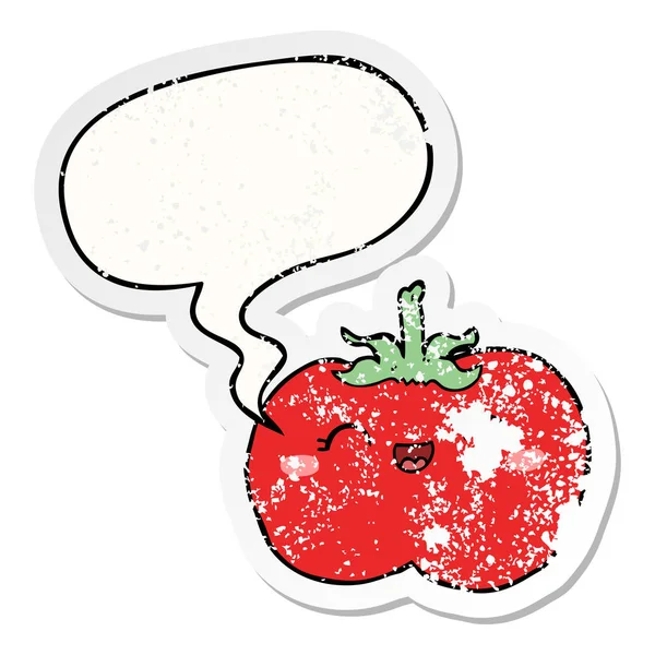 Cartoon-Tomate und Sprechblase verstörten Aufkleber — Stockvektor