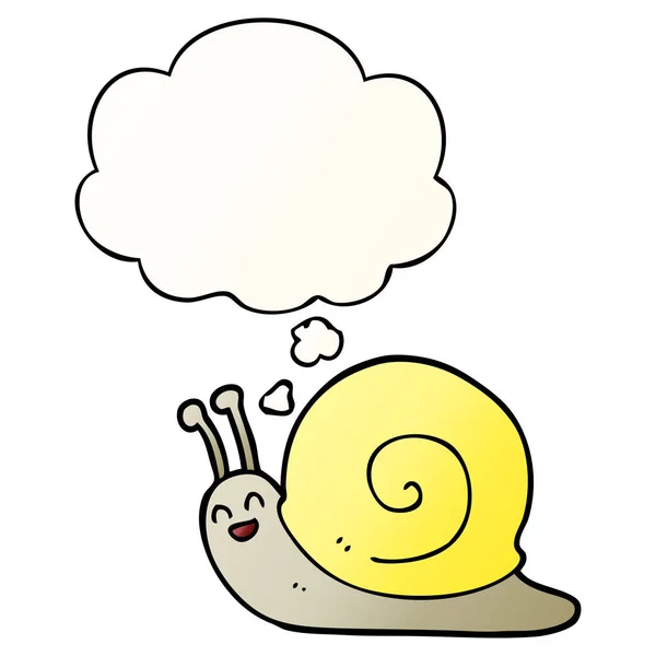 Caracol de dibujos animados y burbuja de pensamiento en estilo gradiente suave — Vector de stock