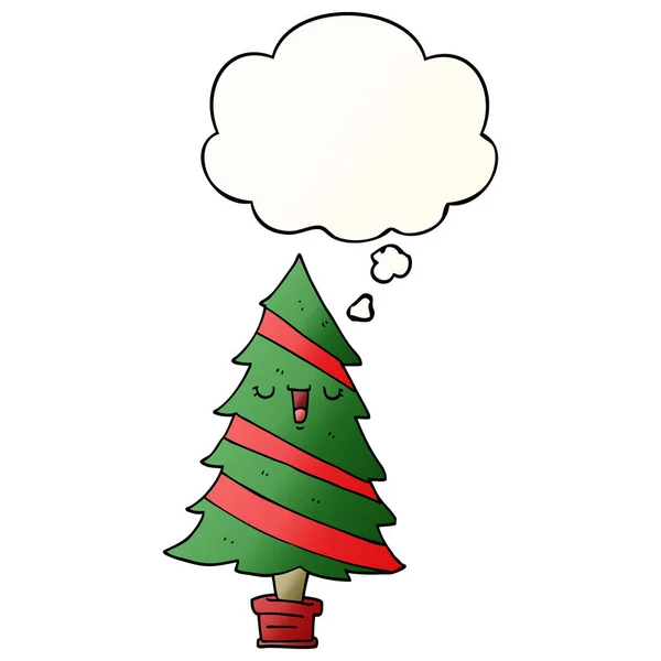 卡通圣诞树和思想泡沫在平滑的梯度阶梯 — 图库矢量图片