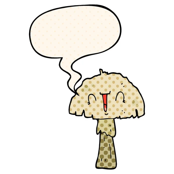 Champignon de dessin animé et bulle d'expression dans le style de bande dessinée — Image vectorielle