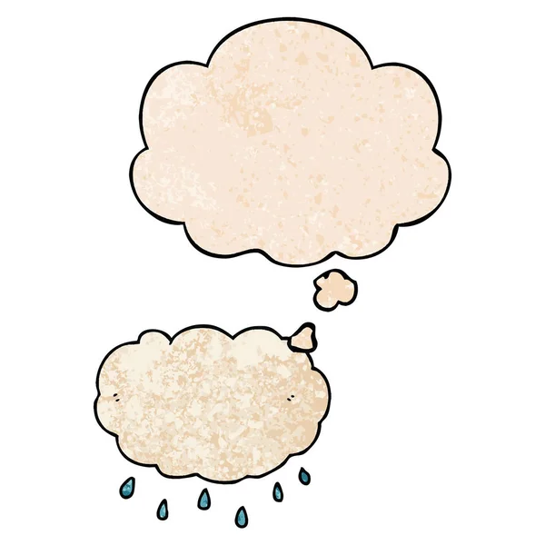Κινούμενα σχέδια σύννεφο βροχή και σκέψη φούσκα σε γκραντζ υφή μοτίβο — Διανυσματικό Αρχείο