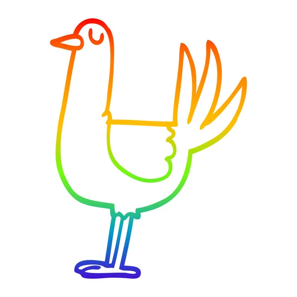 Rainbow gradient line drawing cartoon tall bird — Stock Vector