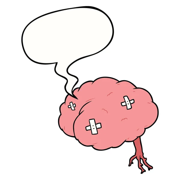 Καρτούν τραυματισμένος εγκέφαλος και φούσκα ομιλίας — Διανυσματικό Αρχείο