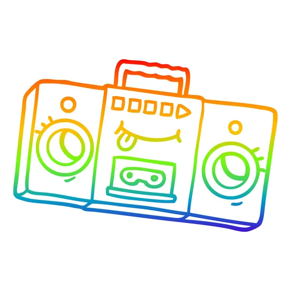 Rainbow gradient linje ritning tecknad retro kassettbandspelare — Stock vektor